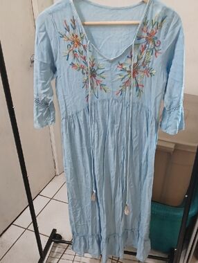 Source Unknown Light Blue Embroidered Maxi Dress
